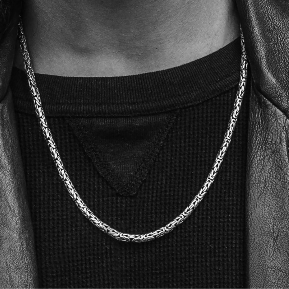 Sterling Silver Byzantine Aztec chain. 15.5” long unisex Men Women